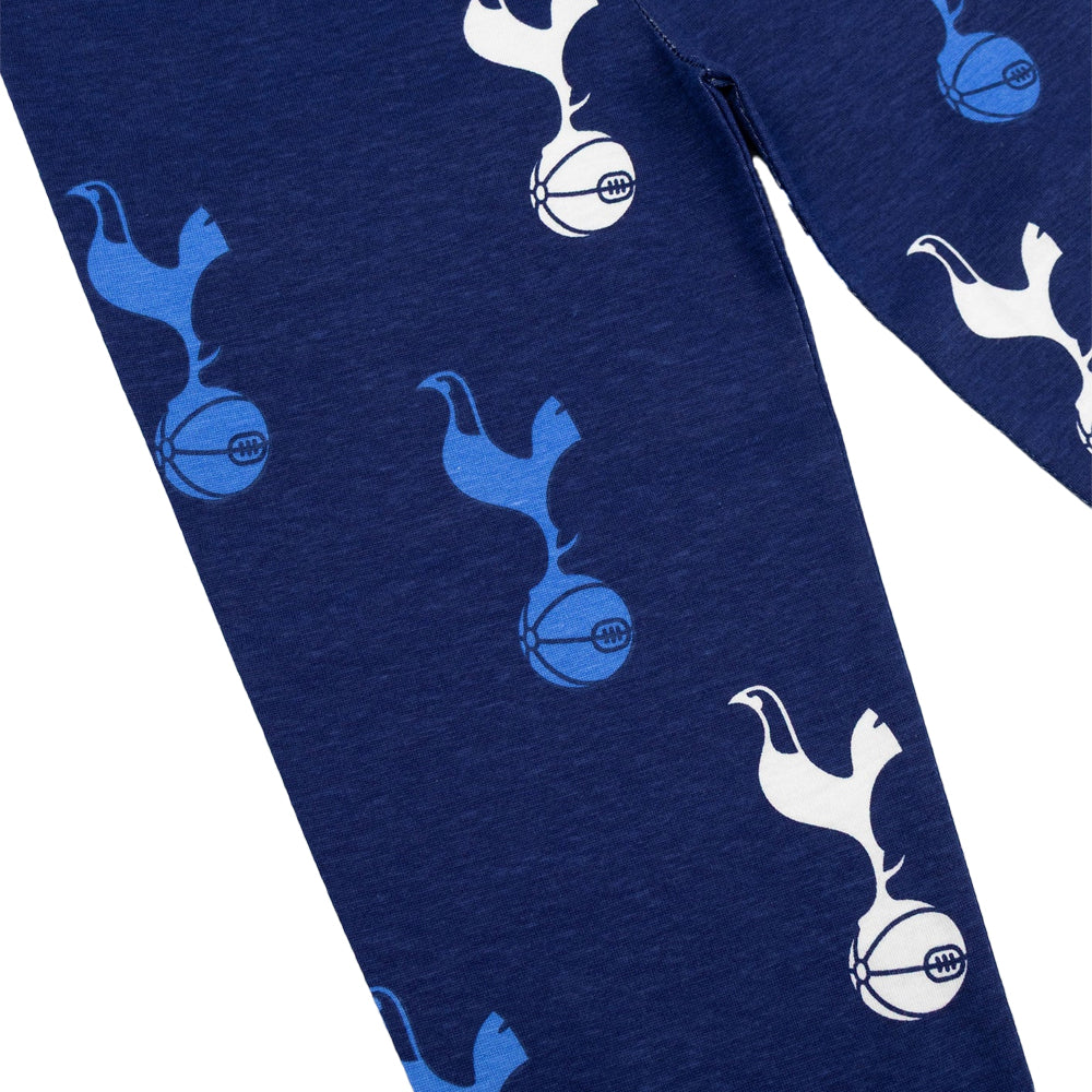 White-Navy Blue - Pack Shot - Tottenham Hotspur FC Boys Crest Short-Sleeved Long Pyjama Set