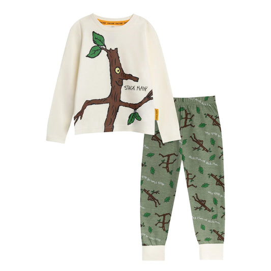 Beige-Grey - Front - The Gruffalo Childrens-Kids Stickman Long Pyjama Set