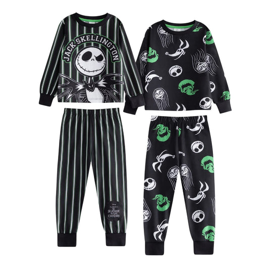 Black - Front - The Nightmare Before Christmas Childrens-Kids Jack and Sally Long Pyjama Set (Pack of 2)