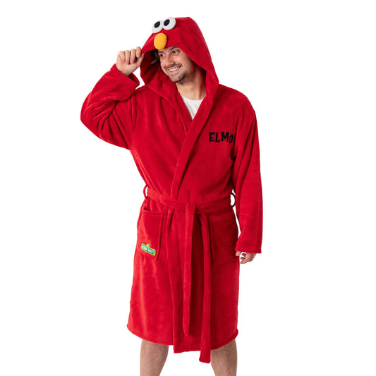 Red - Front - Sesame Street Unisex Adult Elmo Hooded Robe