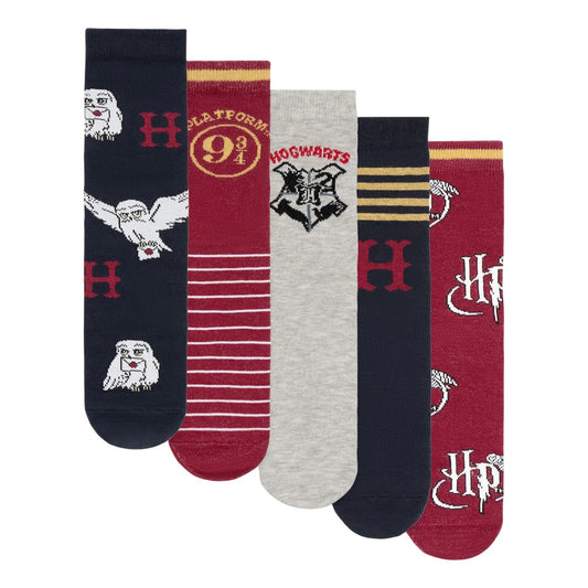 Black-Maroon-Grey - Front - Harry Potter Womens-Ladies Hogwarts Calf-Length Socks (Pack of 5)