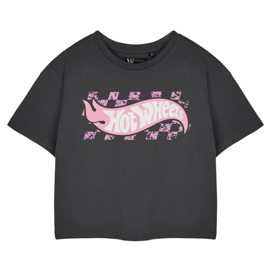 Charcoal - Front - Hot Wheels Womens-Ladies Pastel Logo Crop T-Shirt