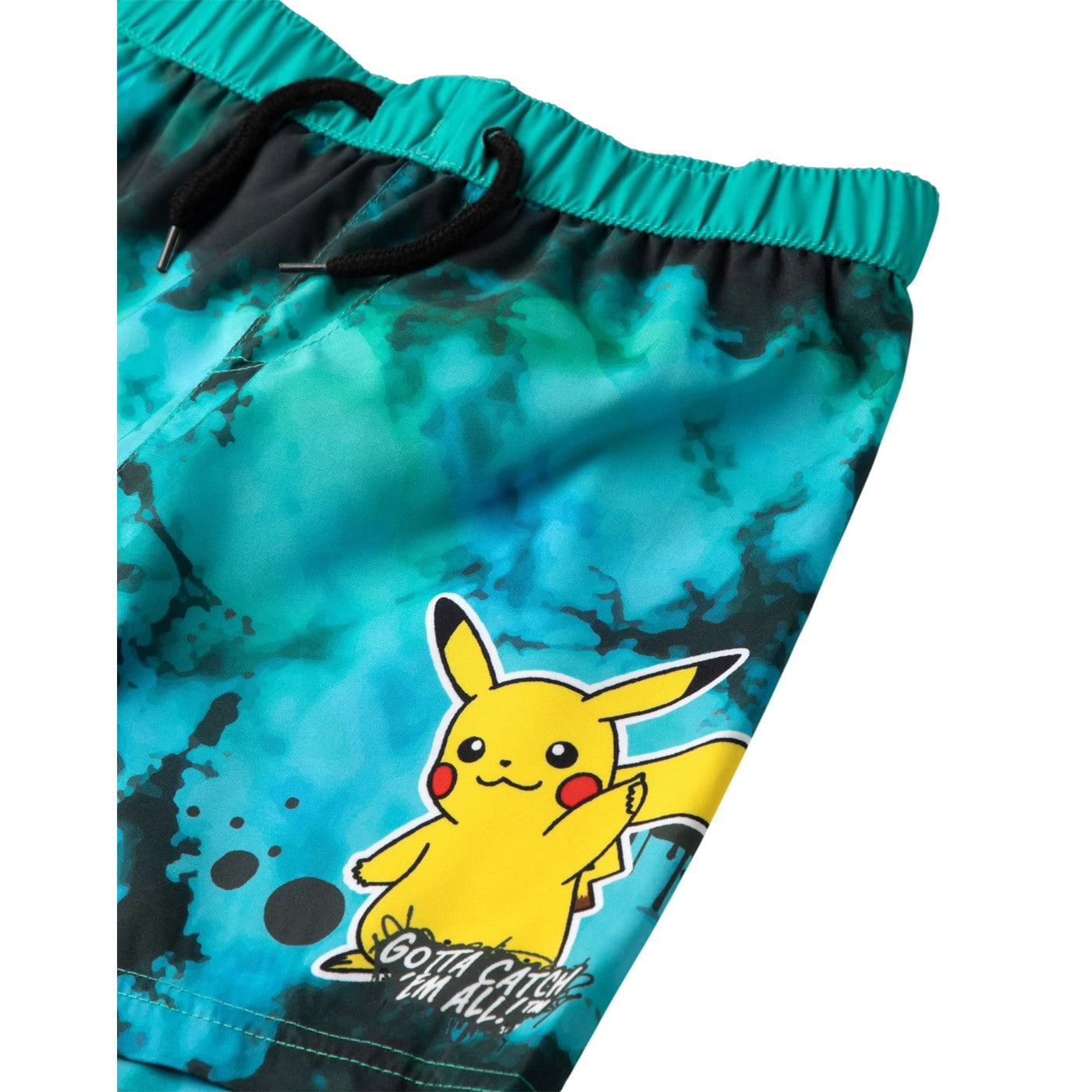Green - Close up - Pokemon Boys Pikachu Tie Dye Swim Shorts