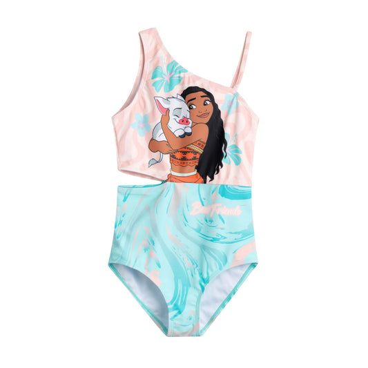 Multicoloured - Front - Moana Girls Best Friends One Piece Swimsuit