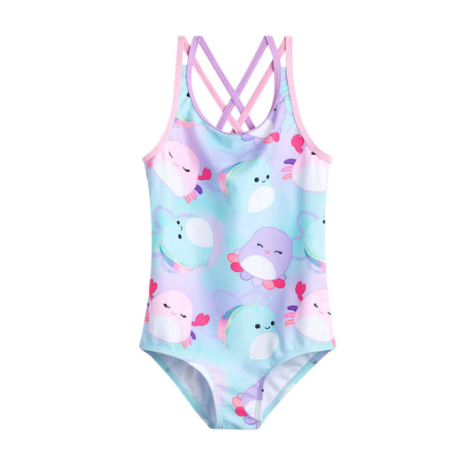 Multicoloured - Front - Squishmallows Girls Characters All-Over Print One Piece Swimsuit