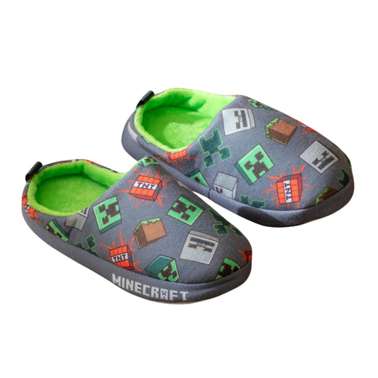 Grey - Front - Minecraft Boys Characters Slippers