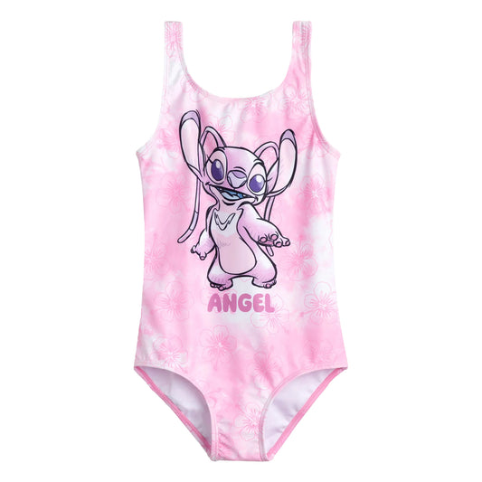 Pink - Front - Lilo & Stitch Girls Angel One Piece Swimsuit
