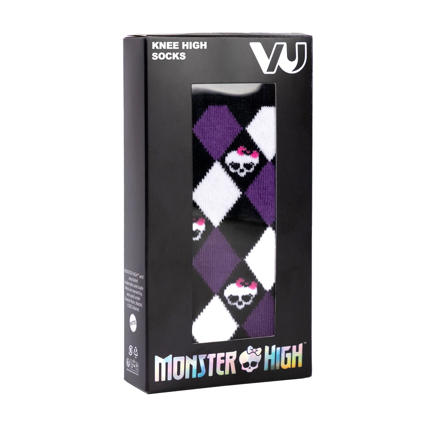 Purple - Pack Shot - Monster High Womens-Ladies Argyle Skulls Knee High Socks
