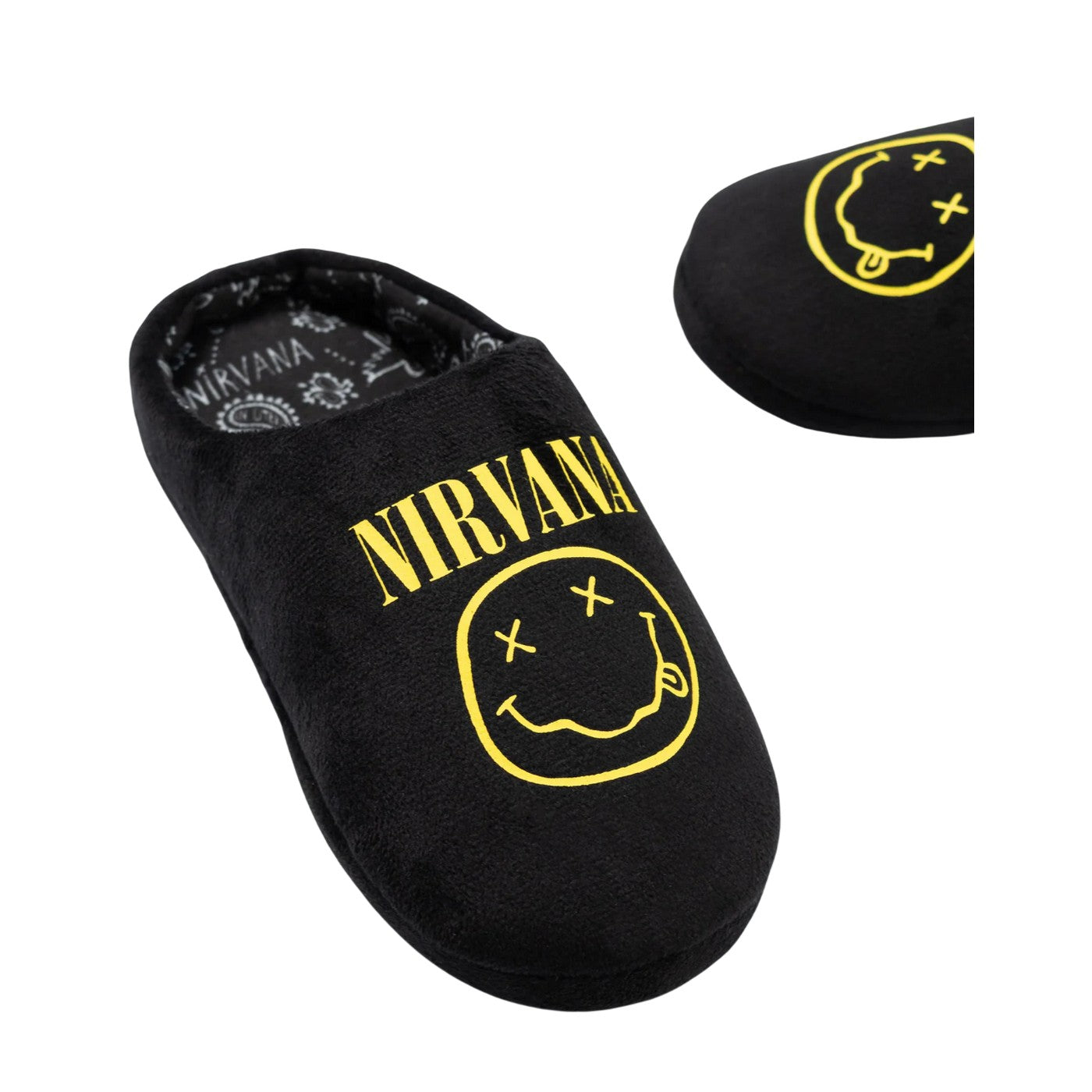 Black - Close up - Nirvana Childrens-Kids Logo Mule Slippers
