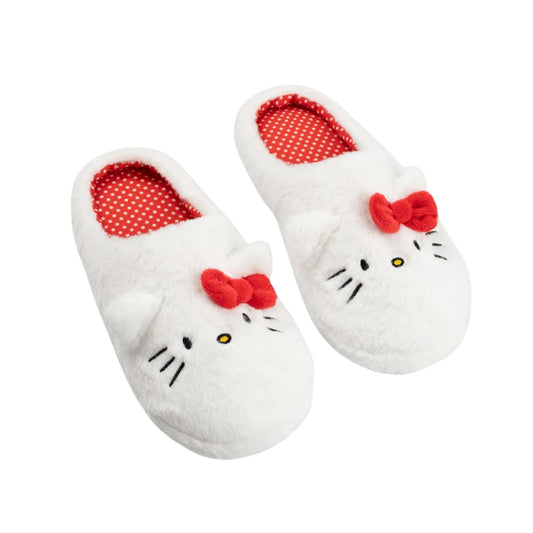 White - Front - Hello Kitty Womens-Ladies Character Face Slippers