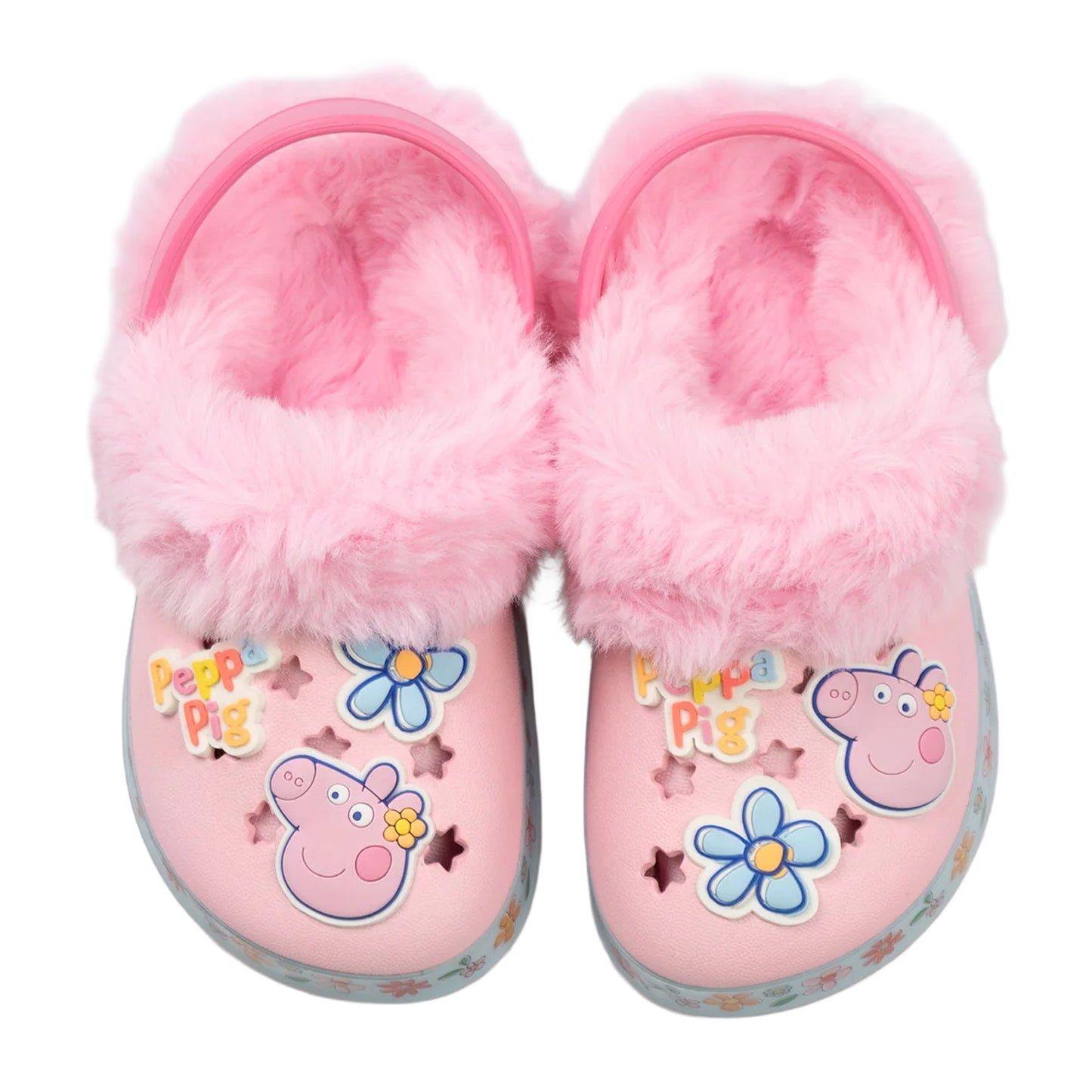 Pink - Pack Shot - Peppa Pig Girls Flowers Fur Lined Clogs