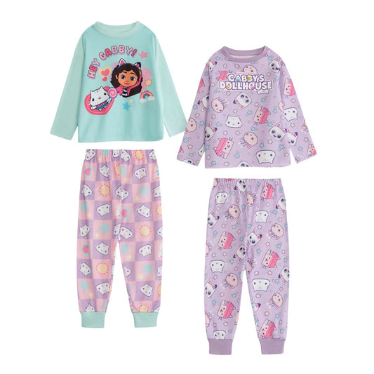 Multicoloured - Front - Gabby´s Dollhouse Girls Character Long-Sleeved Long Pyjama Set (Pack of 2)