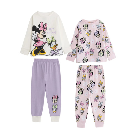Multicoloured - Front - Disney Girls Minnie Mouse Short-Sleeved Long Pyjama Set (Pack of 2)