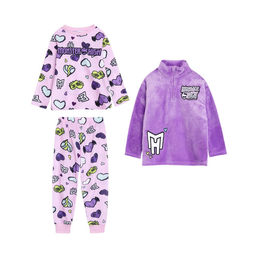 Multicoloured - Front - Monster High Girls Long-Sleeved Long Pyjama Set (Pack of 3)