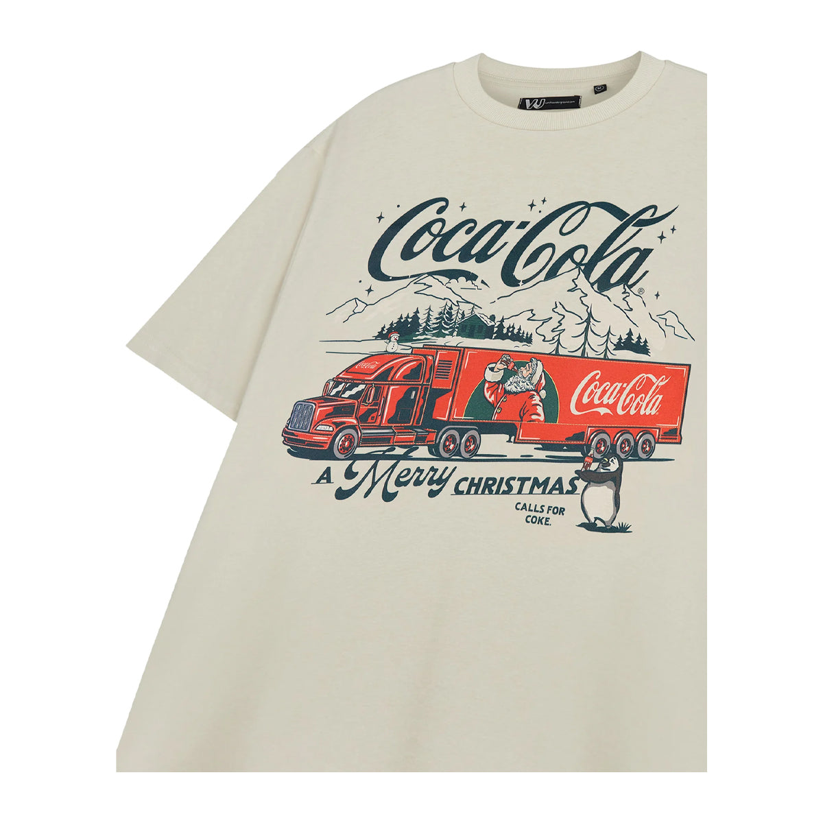 Beige - Side - Coca-Cola Womens-Ladies A Merry Christmas Short-Sleeved T-Shirt