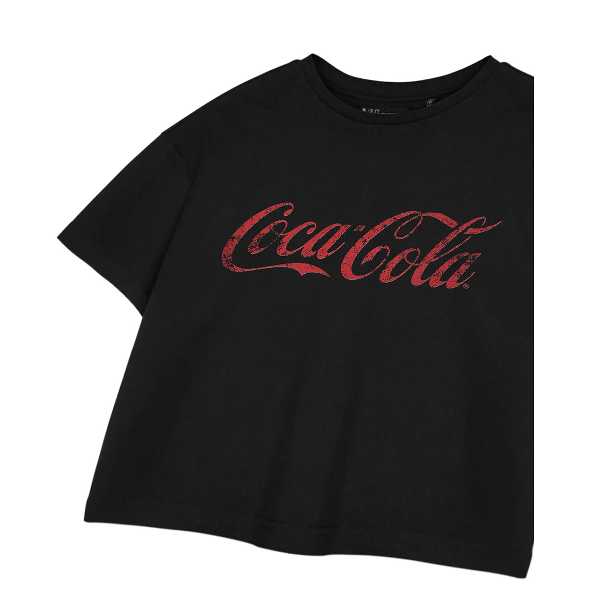 Black - Side - Coca-Cola Womens-Ladies Short-Sleeved Crop T-Shirt