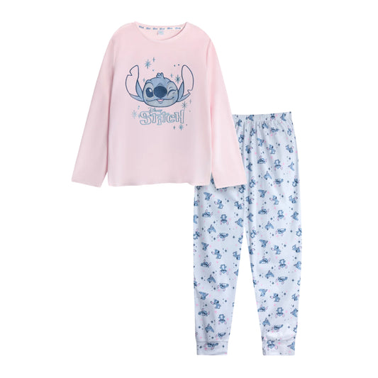 Pink-Blue - Front - Lilo & Stitch Womens-Ladies Stitch Long Pyjama Set