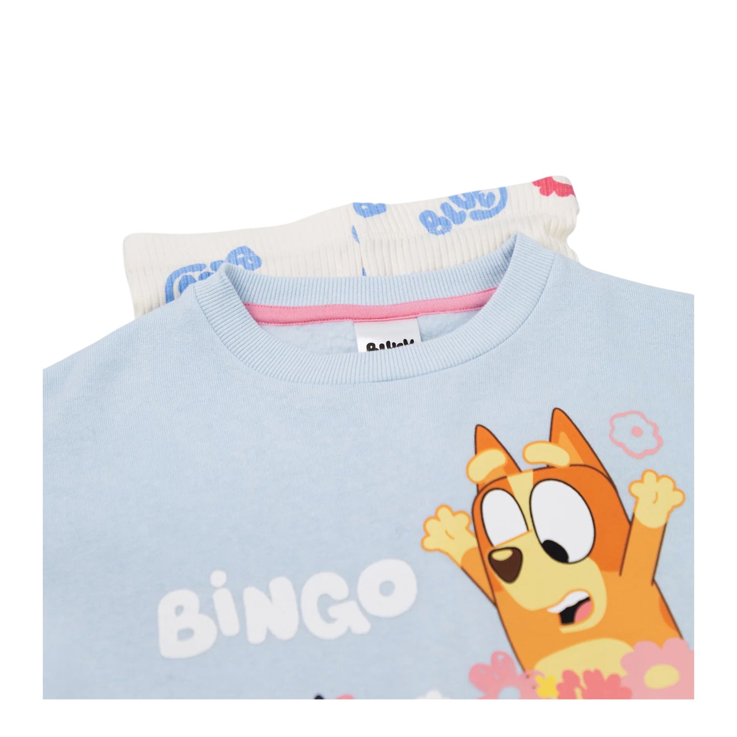 Cream-Blue - Side - Bluey Girls Bingo Character Sweatshirt & Jogging Bottoms Set