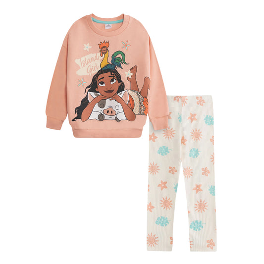 Multicoloured - Front - Moana Girls Sweatshirt & Jogging Bottoms Set