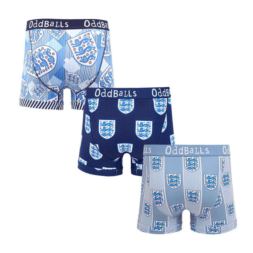 Blue-White-Grey - Back - OddBalls Mens England FA Boxer Shorts (Pack Of 3)