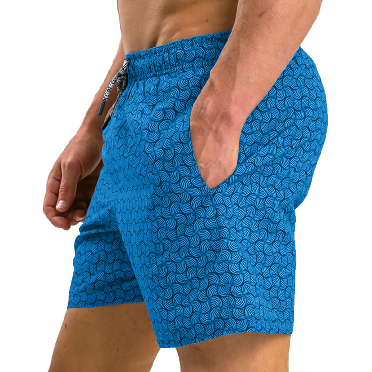 Blue - Lifestyle - RIPT Essentials Mens Swirl Print Swim Shorts