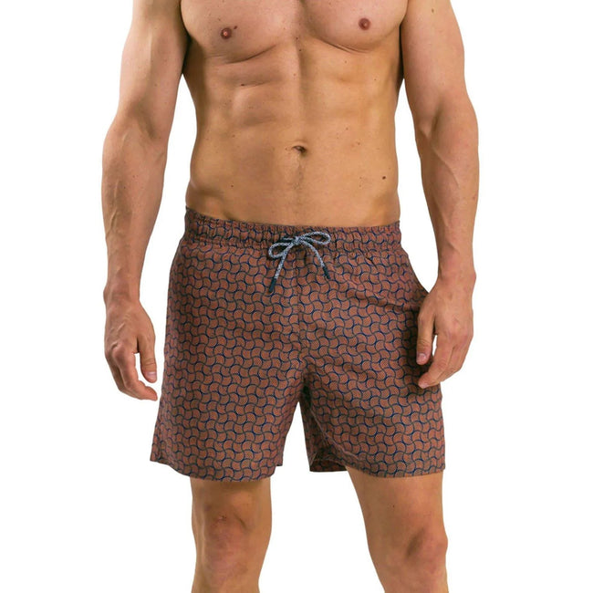 Orange - Front - RIPT Essentials Mens Swirl Print Swim Shorts