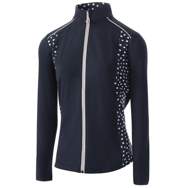 Navy-White - Front - Island Green Womens-Ladies Zip Drop Hem Top Layer