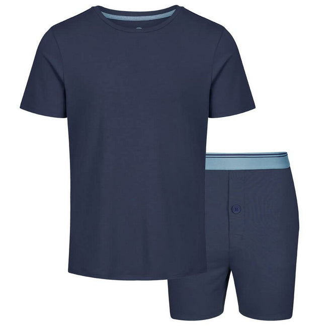 Navy Blue - Front - Light And Shade Mens Classic Short Pyjama Set