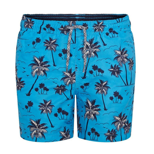 Blue - Front - RIPT Essentials Boys Palm Tree Swim Shorts