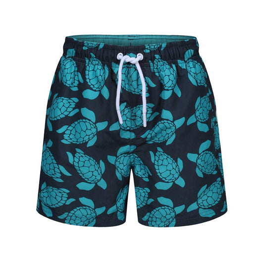 Navy-Turquoise Blue - Front - RIPT Essentials Boys Turtle Swim Shorts
