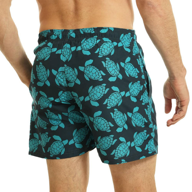 Navy-Turquoise - Back - RIPT Essentials Mens Turtle Swim Shorts