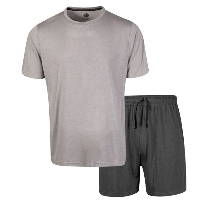 Light Grey Marl-Charcoal - Front - Light And Shade Mens Crew Neck Short Pyjama Set