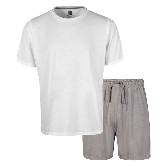 White-Light Grey - Front - Light And Shade Mens Crew Neck Short Pyjama Set
