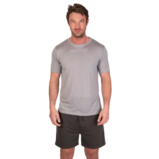 Light Grey Marl-Charcoal - Back - Light And Shade Mens Crew Neck Short Pyjama Set