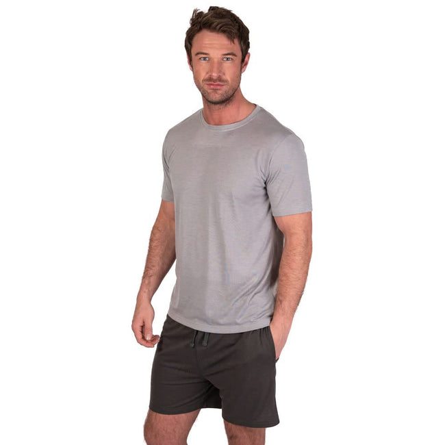 Light Grey Marl-Charcoal - Lifestyle - Light And Shade Mens Crew Neck Short Pyjama Set