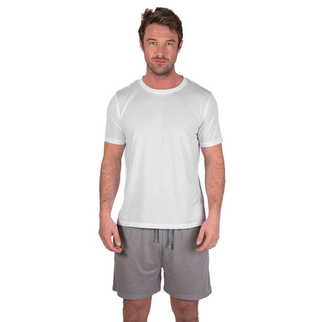 White-Light Grey - Back - Light And Shade Mens Crew Neck Short Pyjama Set