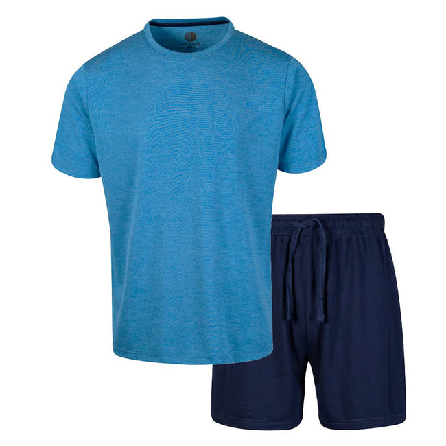 Blue-Navy Blue - Front - Light And Shade Mens Crew Neck Short Pyjama Set