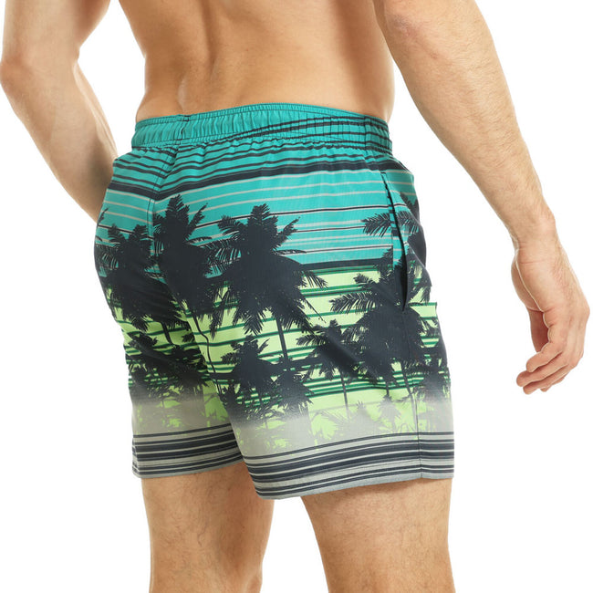 Lime-Blue - Back - RIPT Essentials Mens Palm Tree Swim Shorts