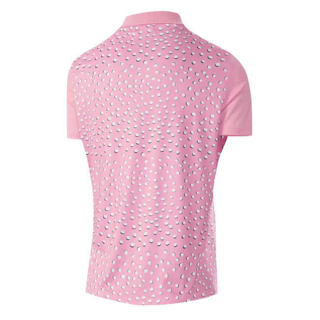 Pink-White - Back - Island Green Womens-Ladies Spotted Golf Polo Shirt