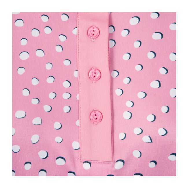 Pink-White - Side - Island Green Womens-Ladies Spotted Golf Polo Shirt