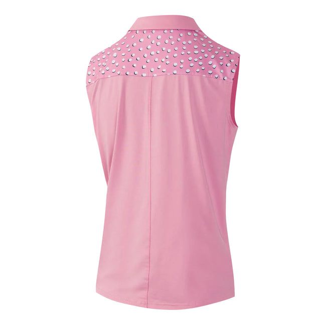 Pink-White - Back - Island Green Womens-Ladies Golf Sleeveless Polo Shirt