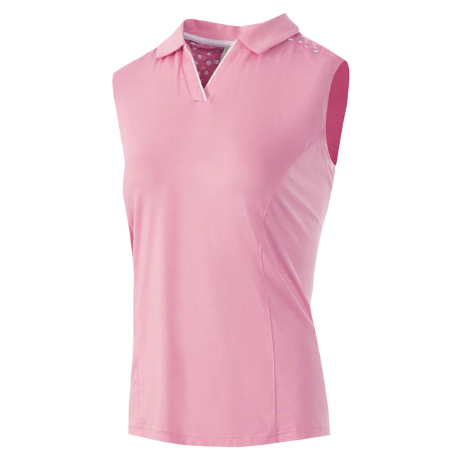 Pink-White - Front - Island Green Womens-Ladies Golf Sleeveless Polo Shirt