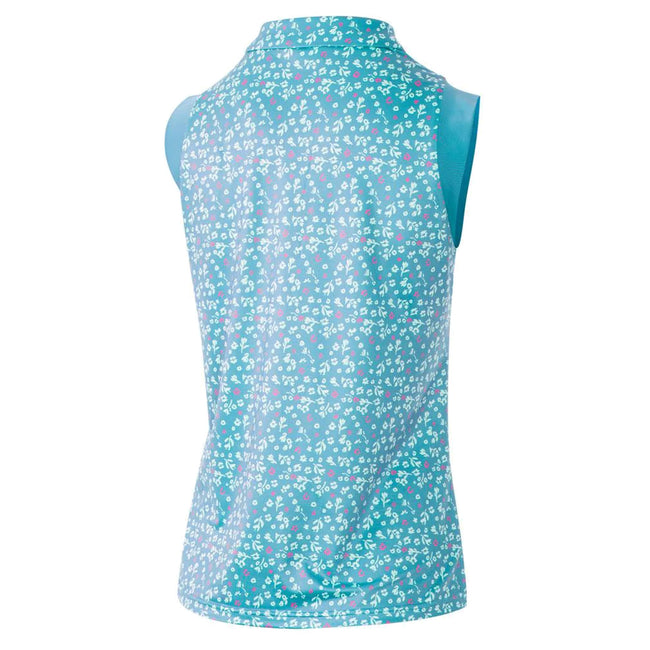 Aqua-White - Back - Island Green Womens-Ladies Floral Sleeveless Golf Polo Shirt