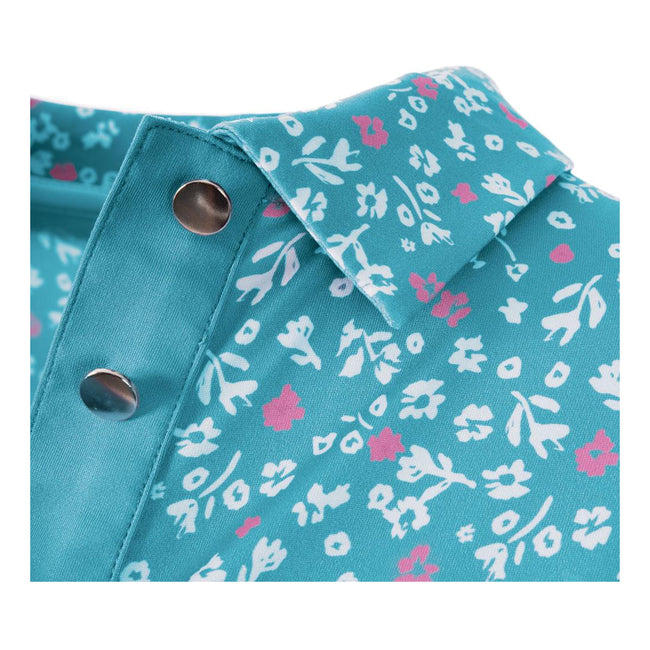 Aqua-White - Side - Island Green Womens-Ladies Floral Sleeveless Golf Polo Shirt