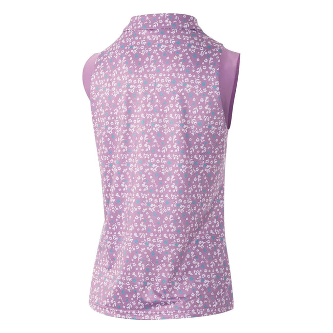 Purple-White - Back - Island Green Womens-Ladies Floral Sleeveless Golf Polo Shirt