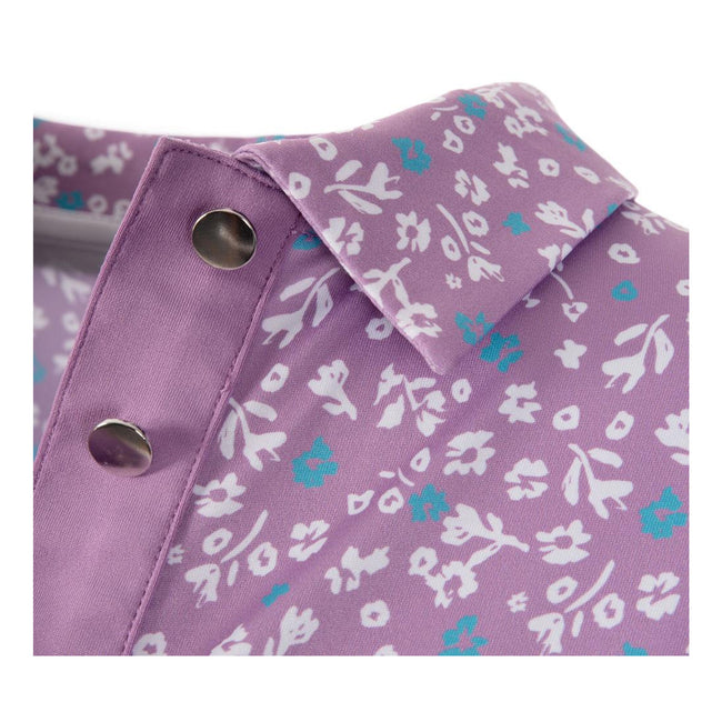 Purple-White - Side - Island Green Womens-Ladies Floral Sleeveless Golf Polo Shirt