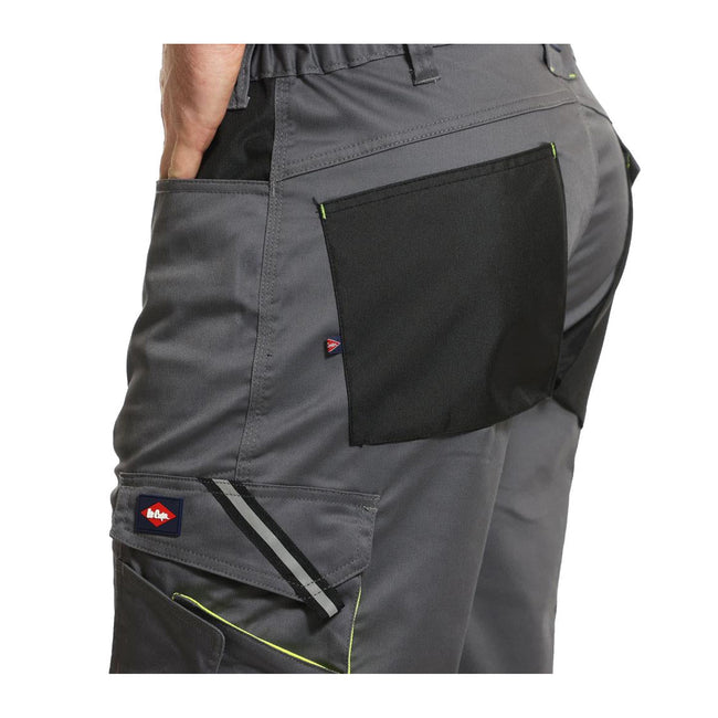 Grey-Black - Side - Lee Cooper Mens Stretch Reflective Multi Pocket Cargo Shorts