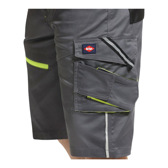 Grey-Black - Lifestyle - Lee Cooper Mens Stretch Reflective Multi Pocket Cargo Shorts
