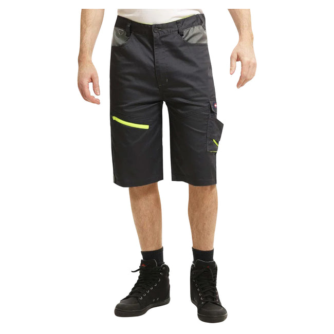 Black-Grey - Front - Lee Cooper Mens Stretch Reflective Multi Pocket Cargo Shorts