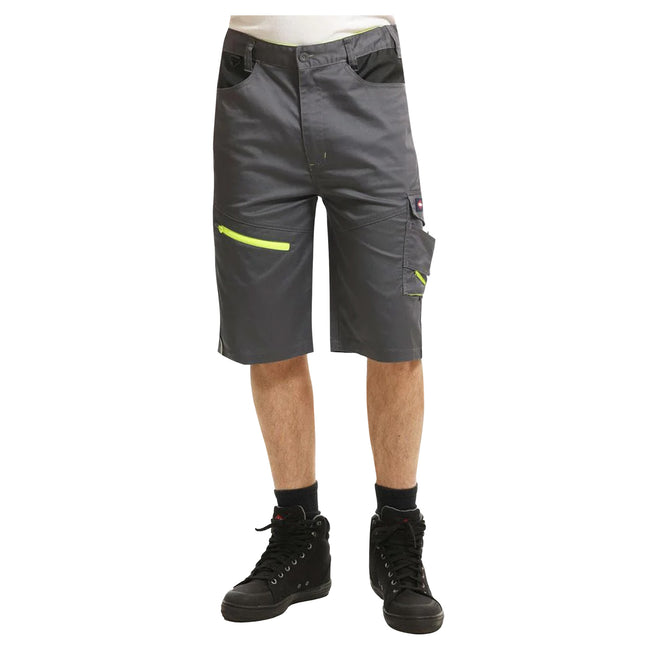 Grey-Black - Front - Lee Cooper Mens Stretch Reflective Multi Pocket Cargo Shorts